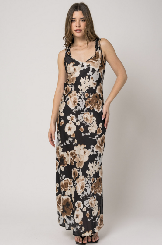 SLEEVELESS FLORAL PRINT MAXI DRESS